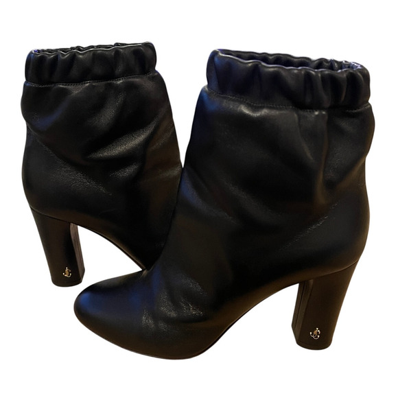 Jimmy Choo 8.5 Marva Scrunch Top Leather Ankle Bootie Boot Block Heel Black 39 - Picture 5 of 10